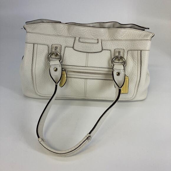 COACH F14686 WHITE AND YELLOW PEBBLEED LEATHER HANDBAG - Picture 1 of 16